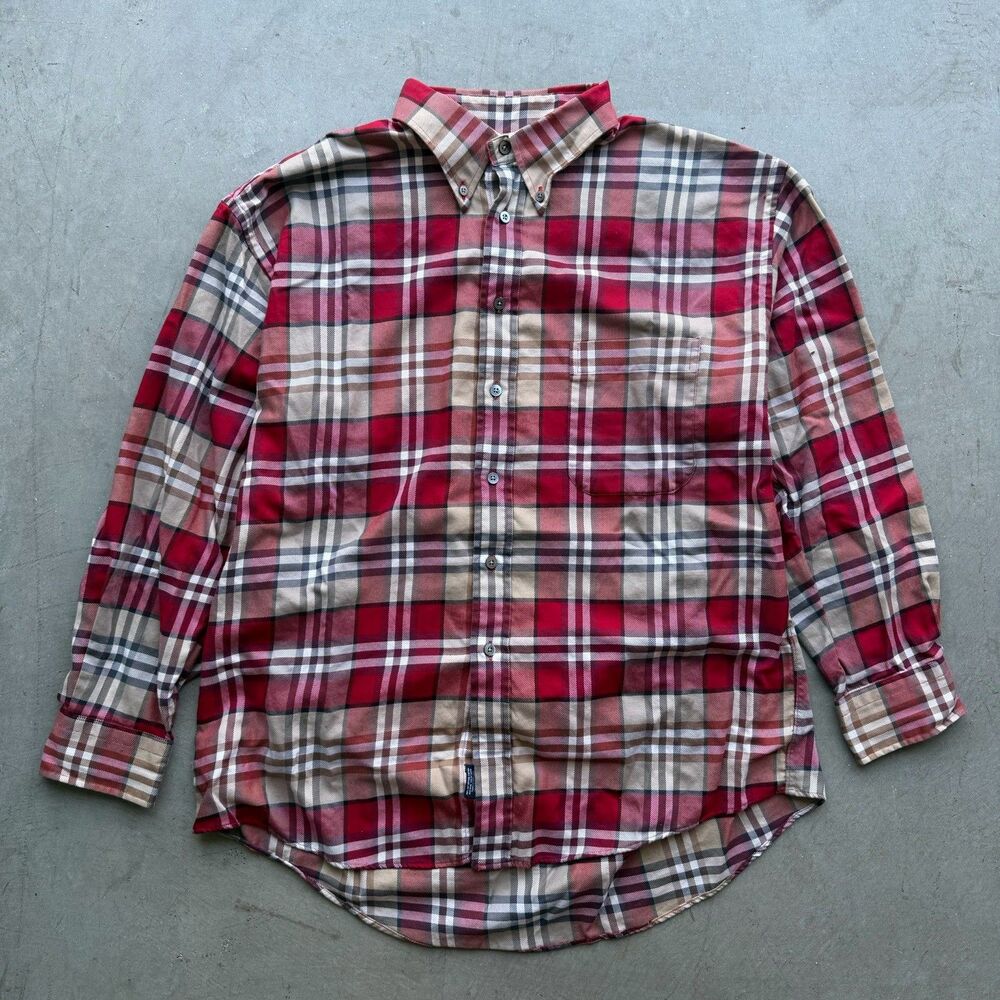 Burberry London Mens XL Button Down Shirt Long Sleeve Red Plaid USA Made